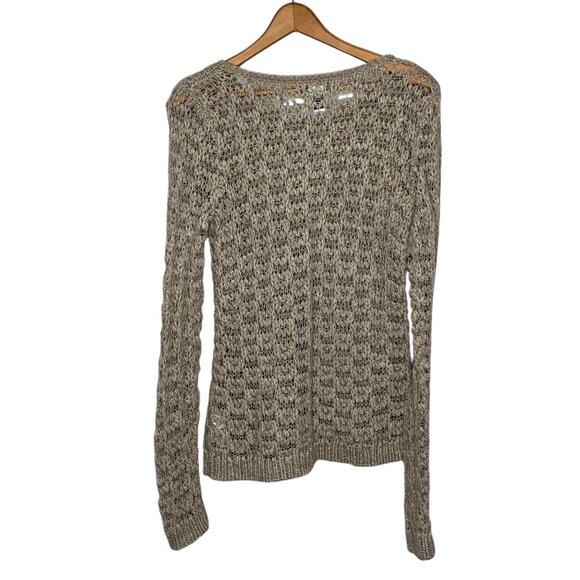 Vintage 00s Y2K American Eagle Medium‎ M Beige Nubby Open Knit Pullover Sweater - Picture 2 of 4